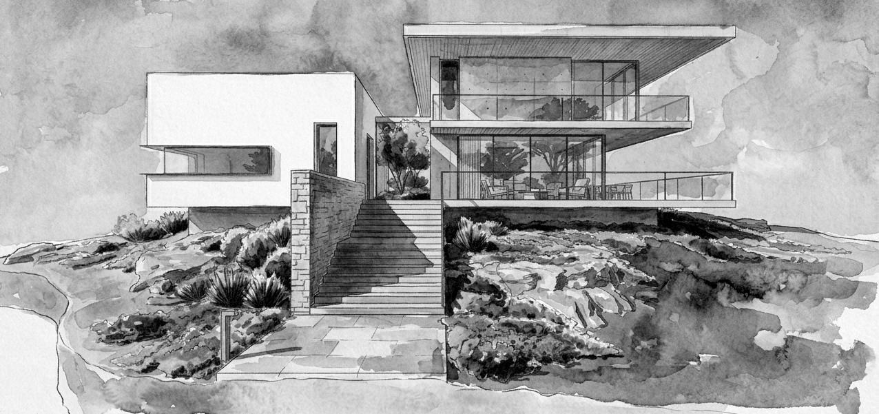 Concept di architettura contemporanea in bianco e nero, omaggio a Frank Lloyd Wright